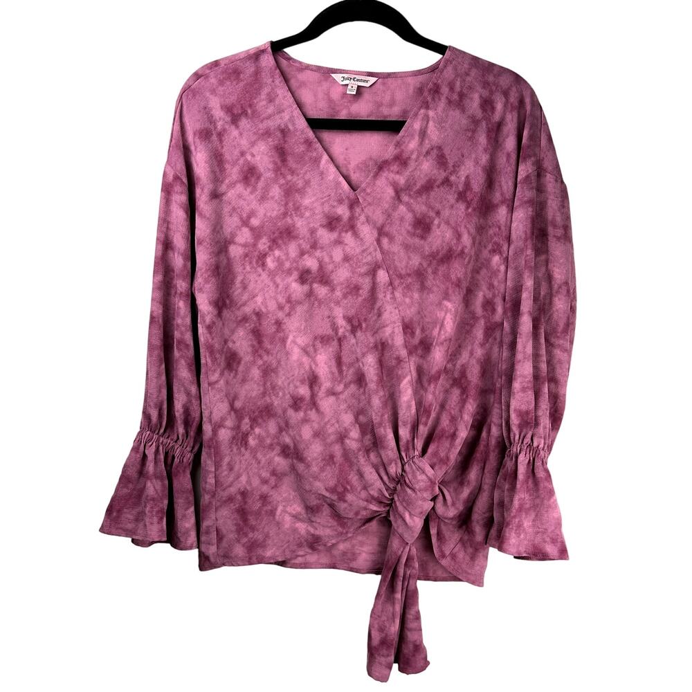 Juicy Couture Women Size Small TieDie V Neck Pink Twist Tie Boho Career Wear Top